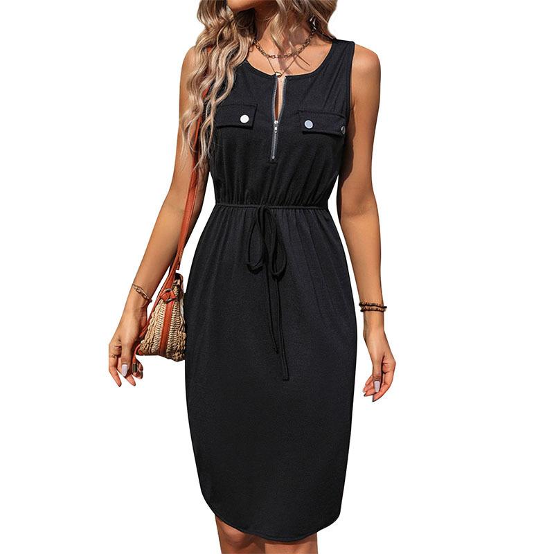 2025 New Summer Women's Black Hip-wrapped Irregular Dress