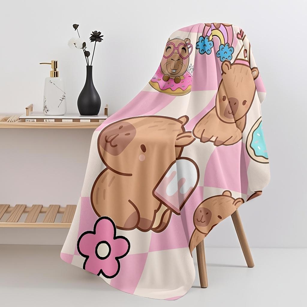 1 Stück Strandtuch mit Cartoon-Capybara und Dessert-Print, Perfekt für Schwimmen, Fitness, Yoga, Reisen, Camping, Strandzubehör