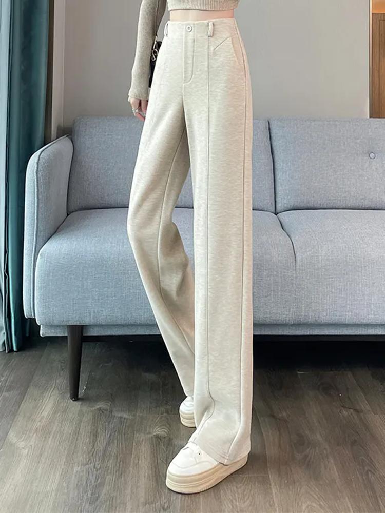 Thicke Loose High Waist Wide Leg Pants Winter Warm Solid Elegant Straight Pantalones Trousers Office Lady Casual Sweatpants New