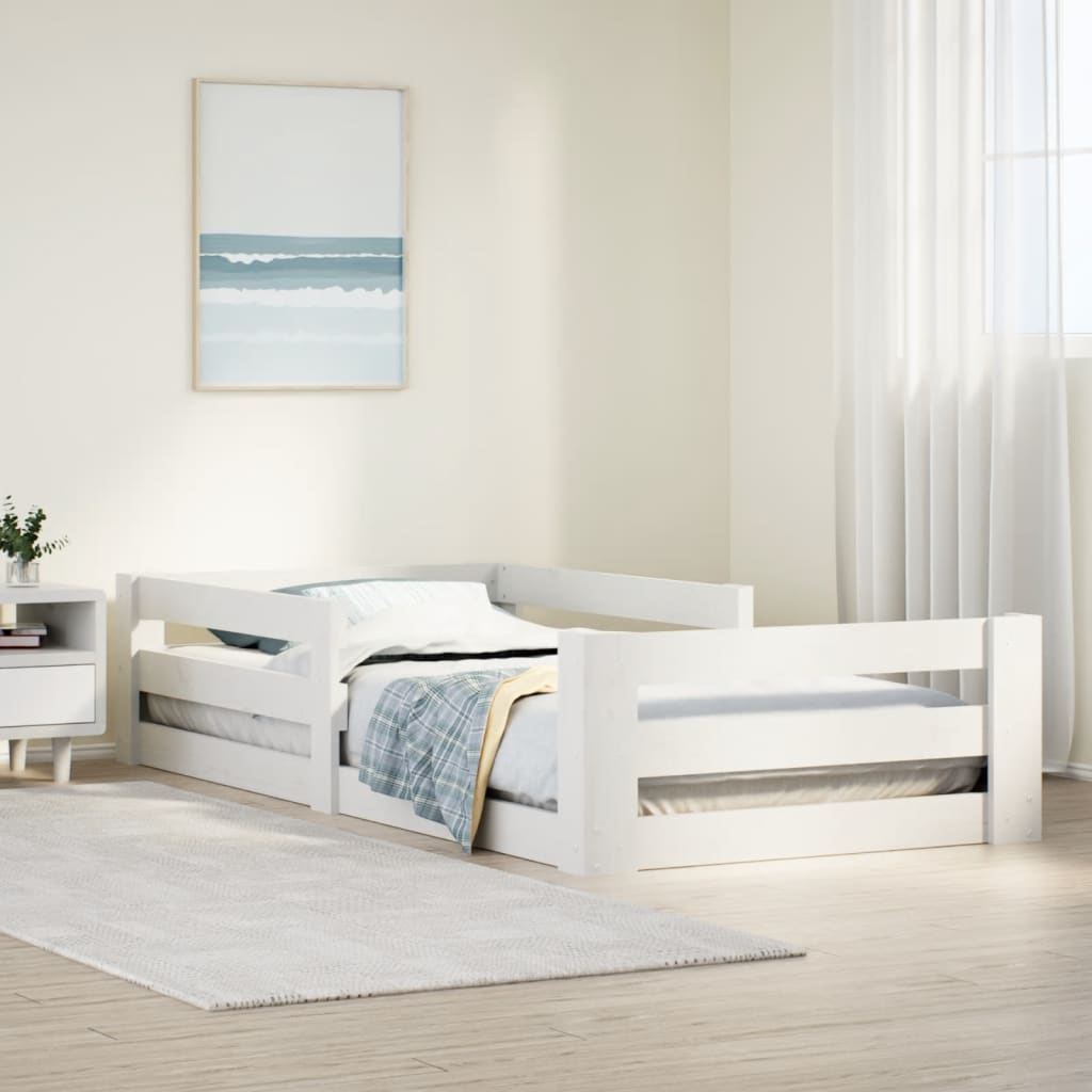 Solid Wood Bed Frame without Mattress White 75x190 cm Pine Wood