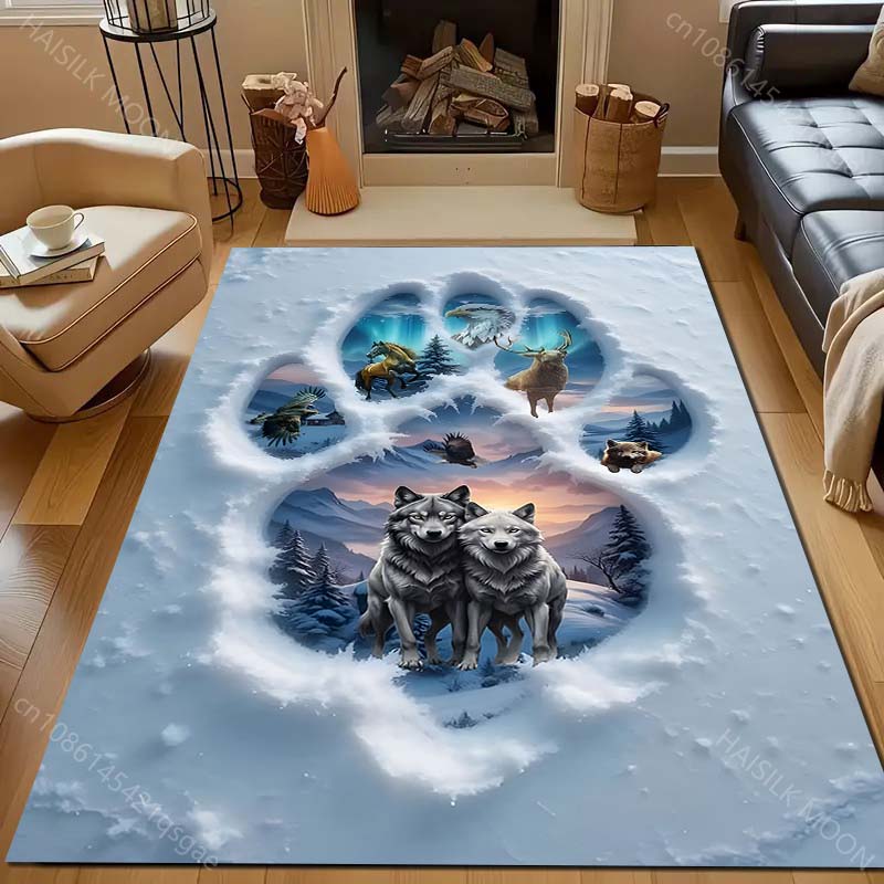 

1 шт. Ковер с креативным принтом следов лап снежного волка для спальни, гостиной, прикроватный, под диван, напольный коврик, современный домашний декор, ковер для зонирования 40x60cm (16x24in)