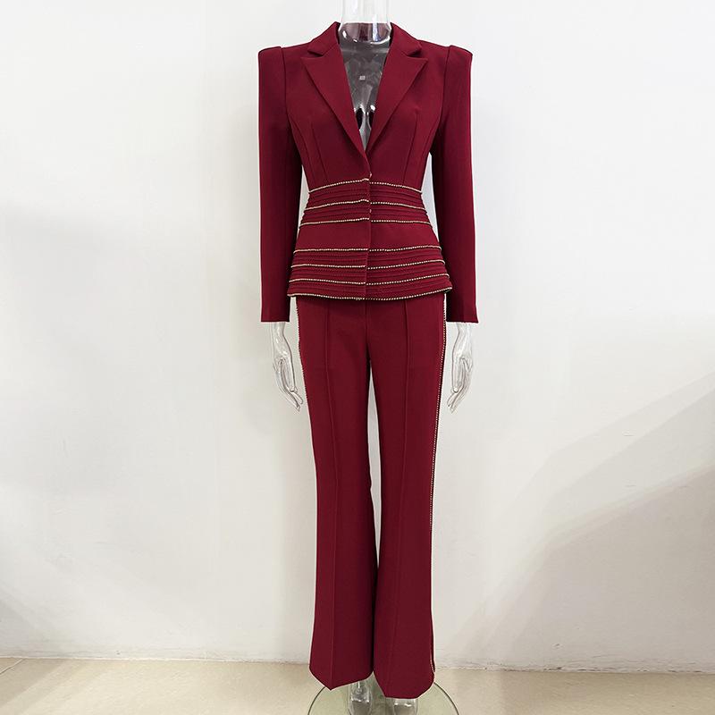 Spot 2026 Celebrity Temperament Slim Fit Two-Piece Suit with Copper Chain and Beaded Long Pants
