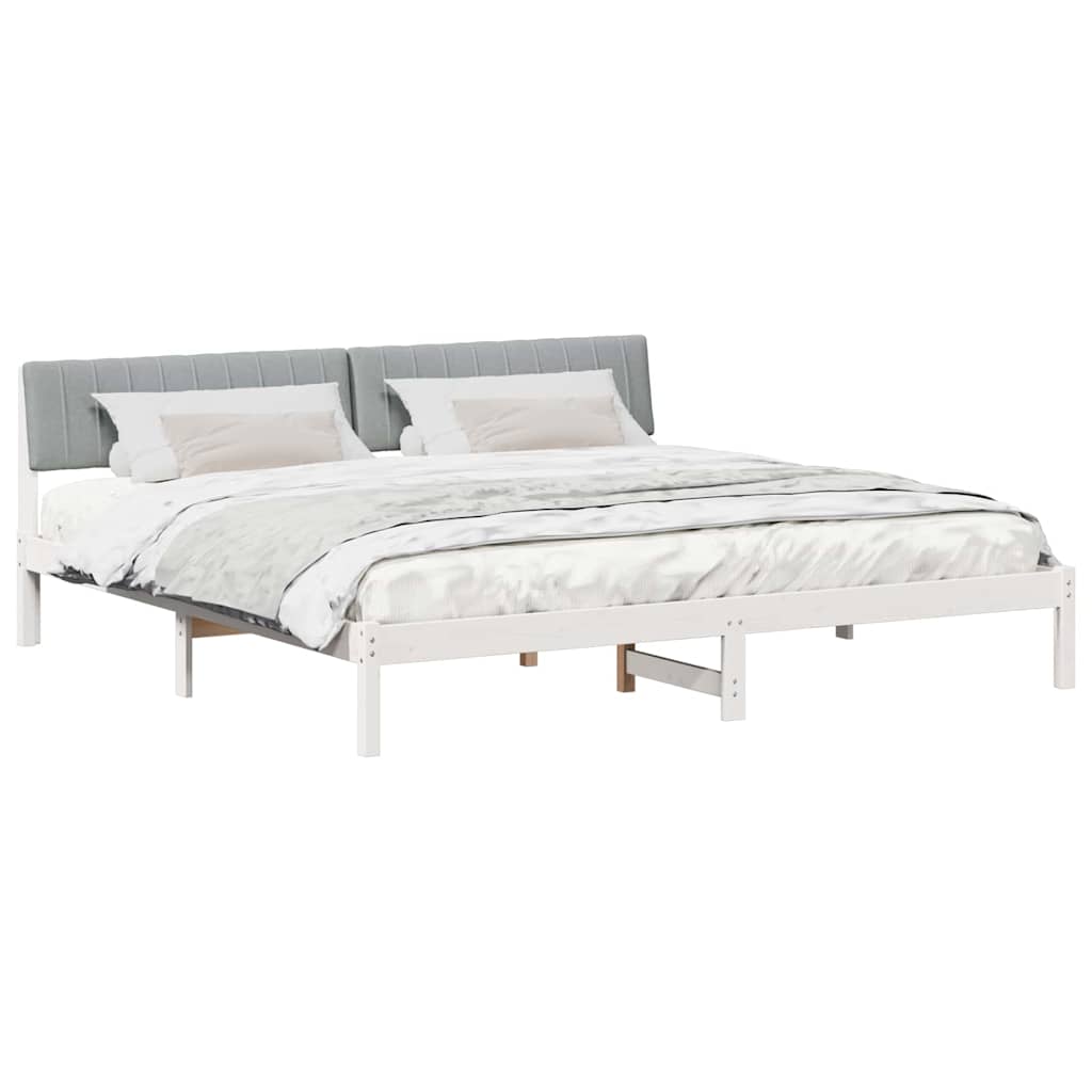 Bed Frame in White and Light Grey 200 x 200 cm Solid Pine Wood