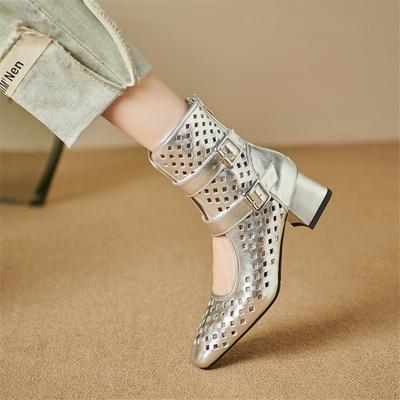 Moda Nuevas Sandalias de Verano Punta Cuadrada Tacones Gruesos Moda Sandalias Caladas Zapatos para Mujer Zapatos De Mujer Sandalias Botines de Malla