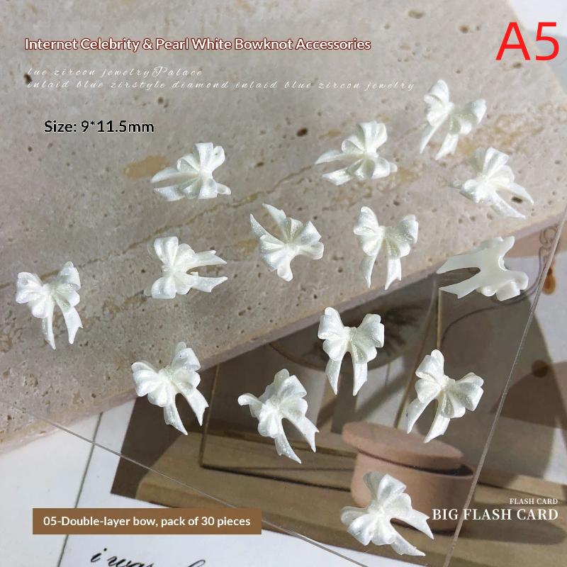 30Pcs Pearlescent White Mini Resin Ribbon Bow Nail Art Decoration Bow Nail Charms Supplies For Manicure Diy