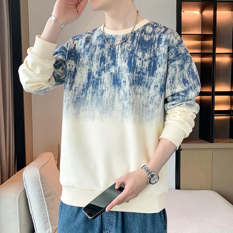 Sudadera de Hombre Casual Jersey Cuello Redondo Manga Larga Camiseta Color Contrastante Top de Moda