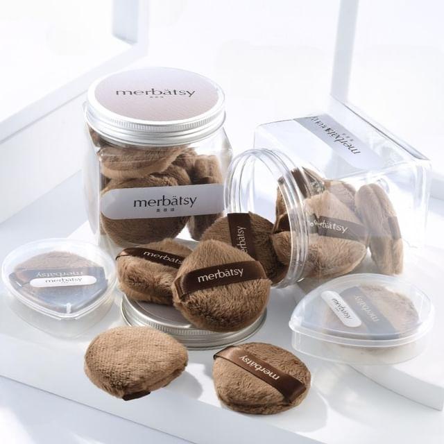 Jericoure - Set of 10: Chenille Powder Puff Set Of 10 - Powder Puff - With Bottle - Coffee