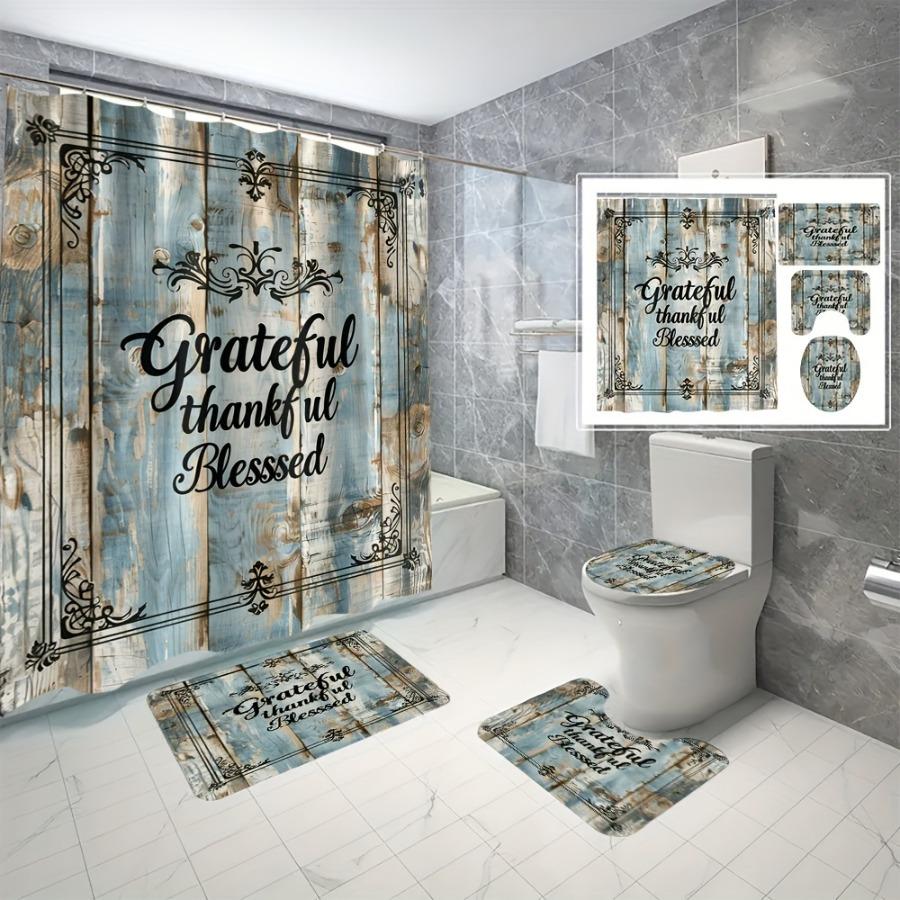 Elegant Rustic "Grateful" Design Waterproof Shower Curtain – Perfect for Adding a Warm and Inspirational Touch to Your Bathroom