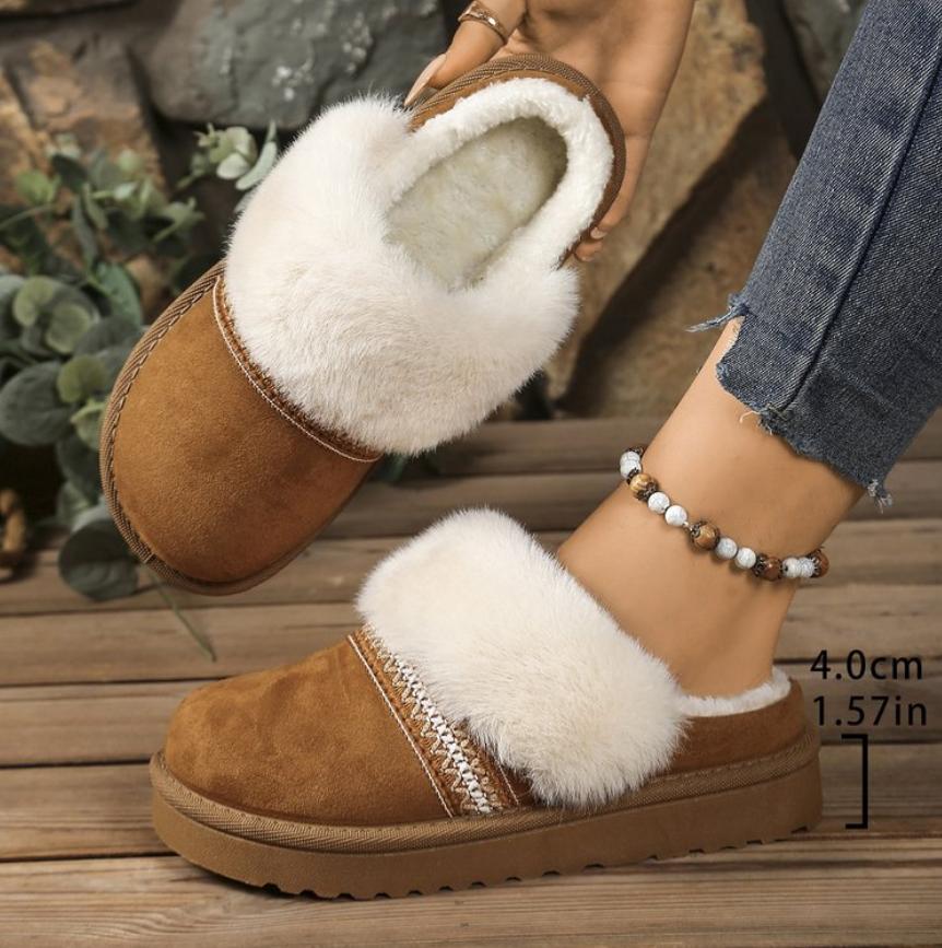 Fashion Thick Bottom Woolen Slippers Women Winter New Style Fleece Lined Bootie Toe Covering Half Slippers Leisure Footw Pantuflas Mujer