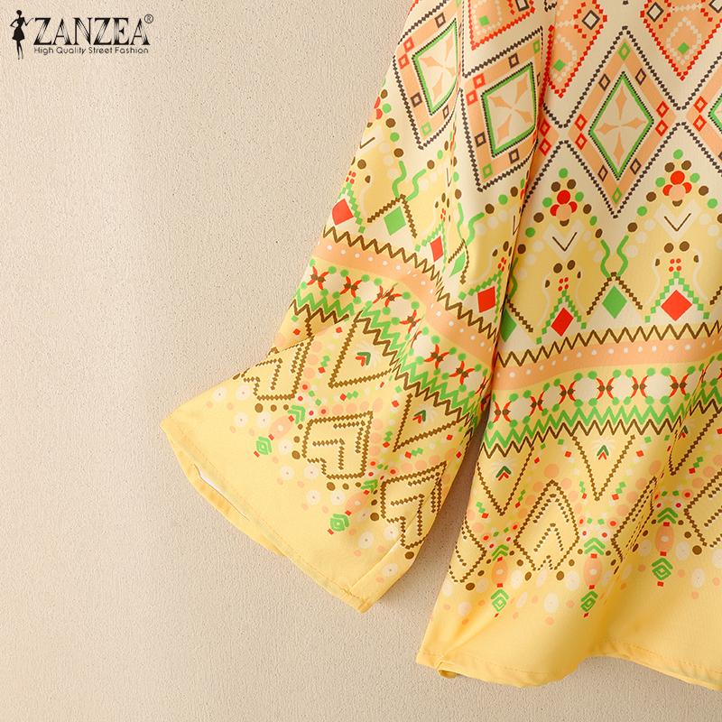 ZANZEA Women Casual O-neck 3/4 Sleeve Loose Vintage Print Blouse