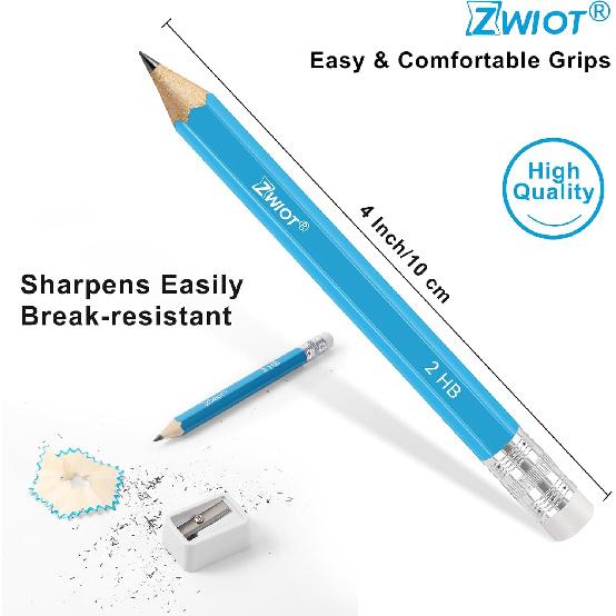 ZWlOT Golf Pencils with Eraser, #2 HB Half,4" Mini,Pre-Sharpened,120/200/320 Count Pencils Wood Cased Short for Classroom, Office, School, Wedding