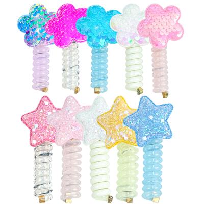 Neues Pailletten-Blumen-Elastisches Haarband Niedliche Mädchen Telefonkabel Linie Elastizität Glitzer Stern Haarband Für Kinder Haarschmuck