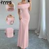 Women's Fashion Summer Spring Solid Color Print Short Sleeve One Shoulder High Waist Casual Dresses