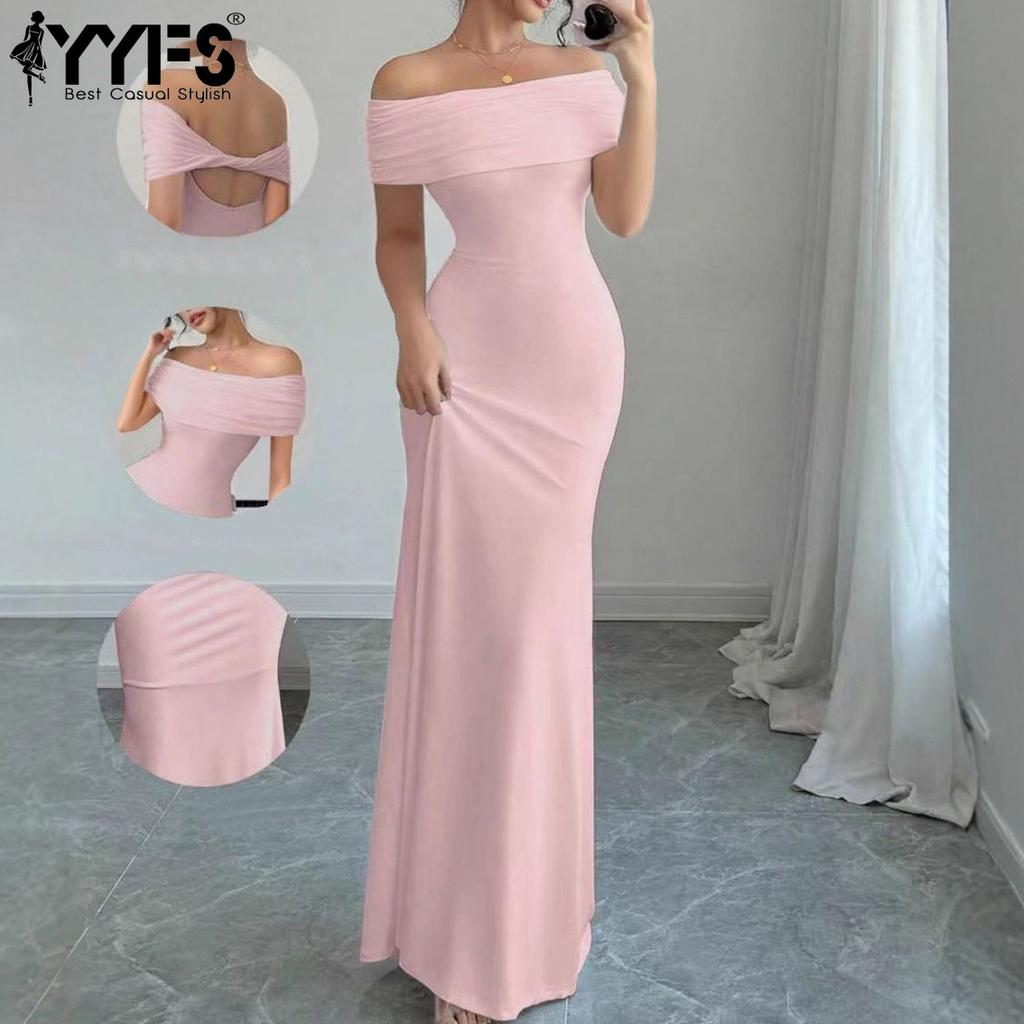 YYFS Women's Fashion Summer Spring Solid Color Print Short Sleeve One Shoulder High Waist Casual Dresses