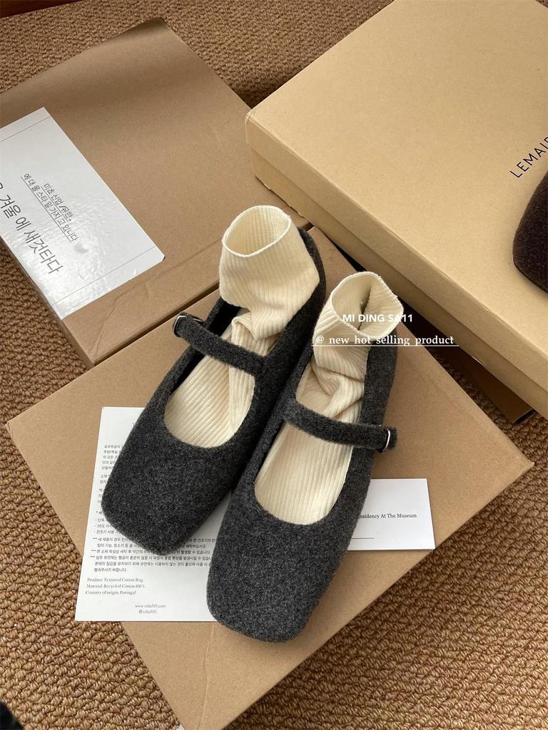 Soft Wool Version~ Autumn and Winter New Plush Woolen Single Shoes Women's Flat Korean Version Versatile Square Head with Mary Jane Shoes