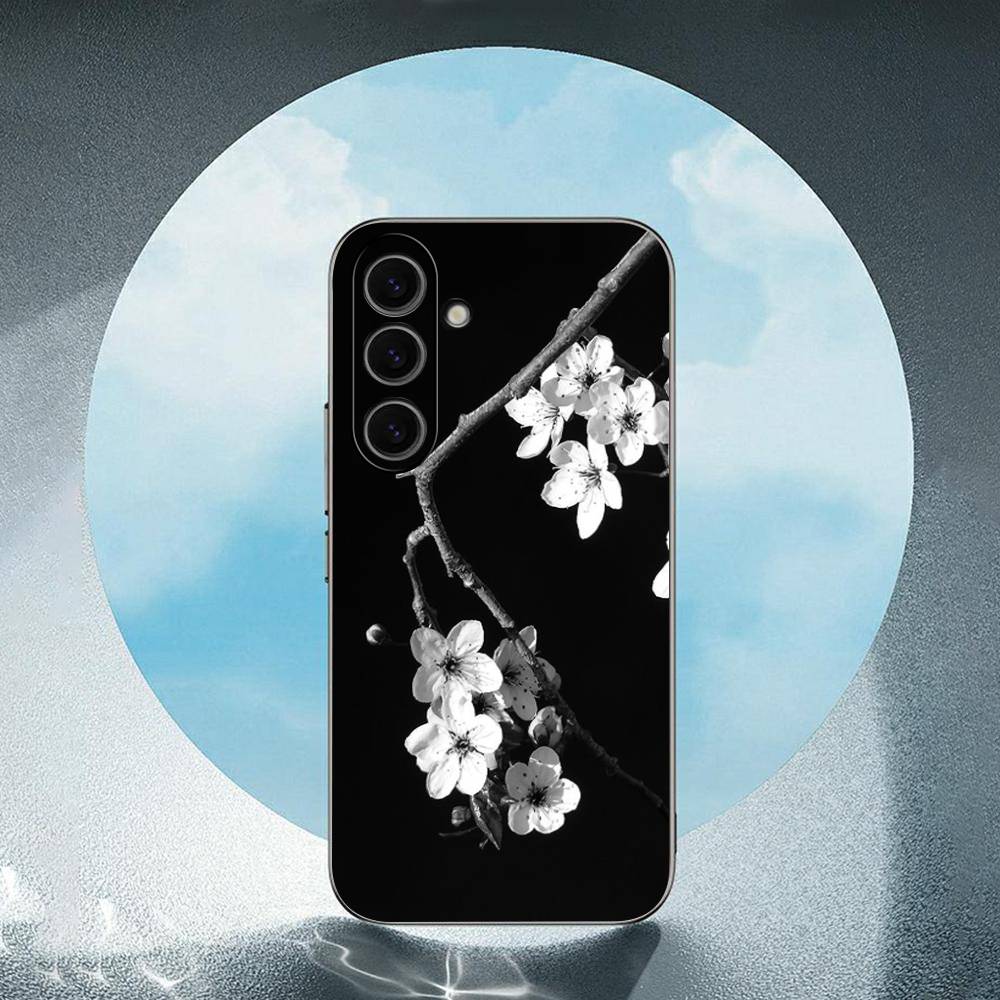 Black White Flower Luxury Black Phone Case For Samsung Galaxy S23 S24 S25 Ultra S22 Plus S21