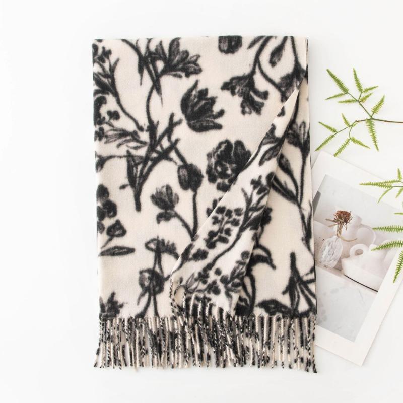 Womens Winter Printed Scarf Thick Warm Faux Cashmere Korean Style Shawl