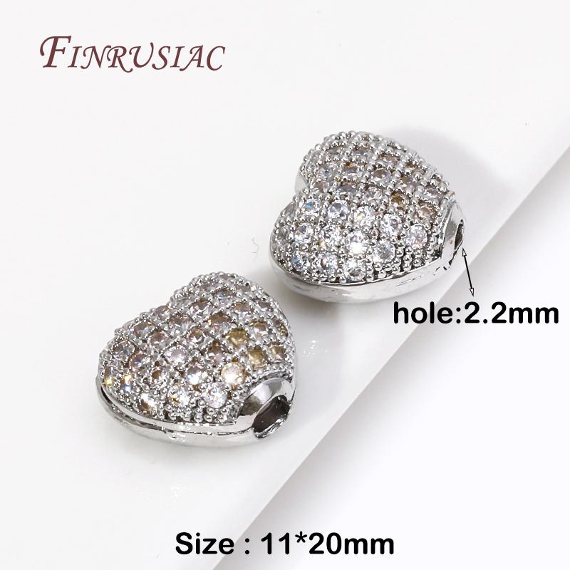 

Shiny Inlaid Zircon Heart Spacer Beads 18K Gold Plated Separators For Bead High Quality DIY Jewelry Accessories Bracelets Beads 2 Pieces