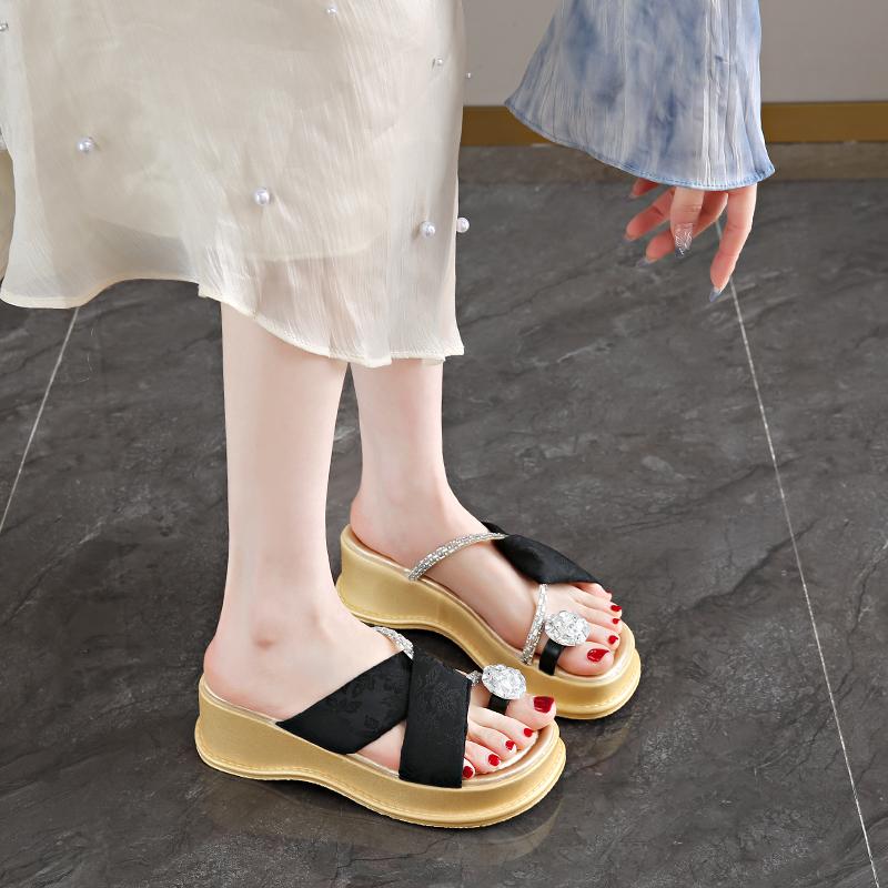 Fashion CRLAYDK Slide Sandals for Women Strap Ladies Flip Flops Platform Walking Wedge Rhinestone Beach Open Toe Vacation Slippers