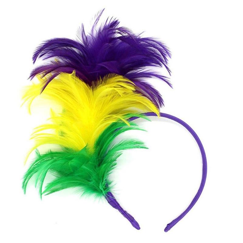 Mardi Gras Headband for Women Flapper Headpiece Accessories for Masquerade Party Elegant Feather Headband