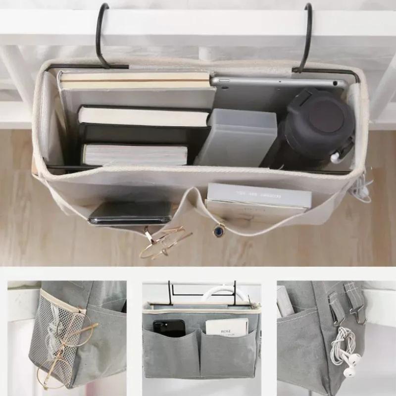 Bedhead Hanging Basket Cotton and Linen Fabric Bedside Sofa Hanging Storage Bag Bedside Shelf Dormitory and Apartment Storage