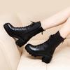 Autumn Winter Black Leather Fleece-Lined Women'S Half High Boots  New Platform High Heels Lace-Up Ladies Mid Calf Shoes