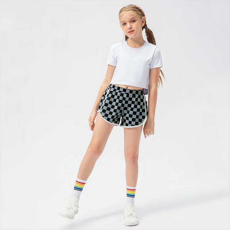 Girls' Checkered Quick-Dry Athletic Shorts