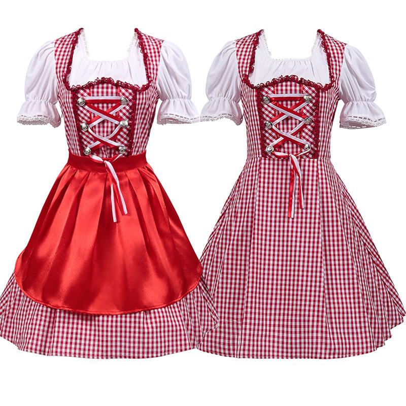 

Bavarian Women s Red Checkered Oktoberfest Dress with Dungarees Extra Large