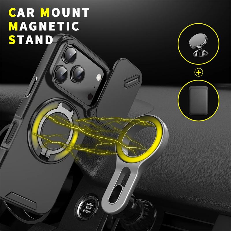 Heavy Duty Shockproof Armor Phone Case For Iphone 17 Pro Max 5G Iphone17 Air 17Pro Lens Protect Magnetic Car Ring Stand Cover