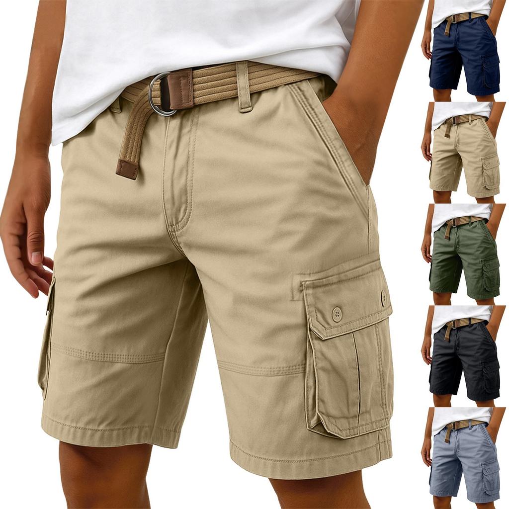 Men's Summer Multi-Pocket Cargo Shorts Men's Casual Fashion Solid Color Loose Cargo Shorts