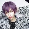 Harajuku-style purple short wig, semi-long, men's, fashionable, with net, natural look, unisex