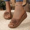 Fashion Vintage Big Floral Sandals Women Summer 2025 Comfortable Soft Sole Wedge Heels Slides Woman Casual Plus Size 43 Slippers Mujer
