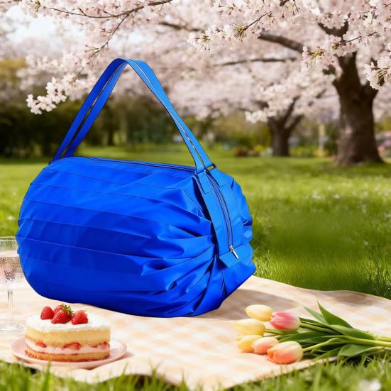 Reusable Folding Shopping Bag Foldable Grocery Tote Oxford Cloth Heavy Duty Duffle Bag with Adjustable