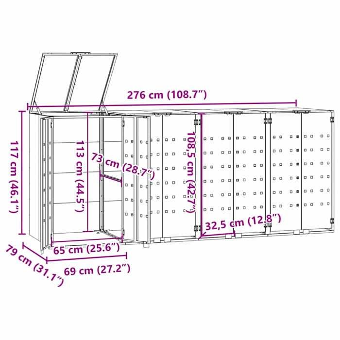 VidaXL Wheeled Storage for Trash Cans for 4 Bins Anthracite, Trash Can Storage, 3279984