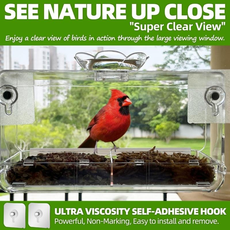 Window Feeding Tray Bird Feeders for Window Mounted Clear Wild Bird Feeders Bath Tub for Small Bird Observation