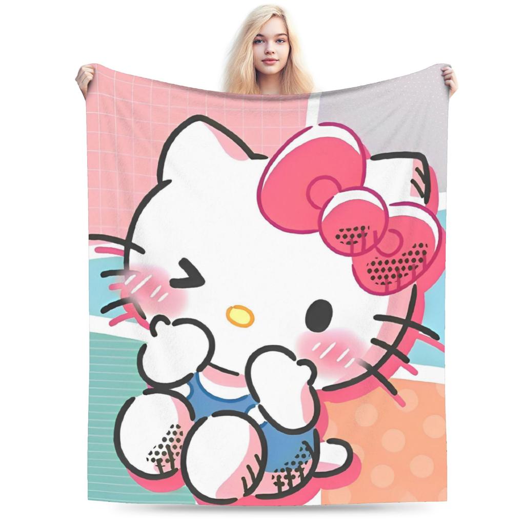 Hello Kitty Blankets Cute Cartoon Wool Funny Warm Throw Blankets for Bedding Lounge Textile Decor