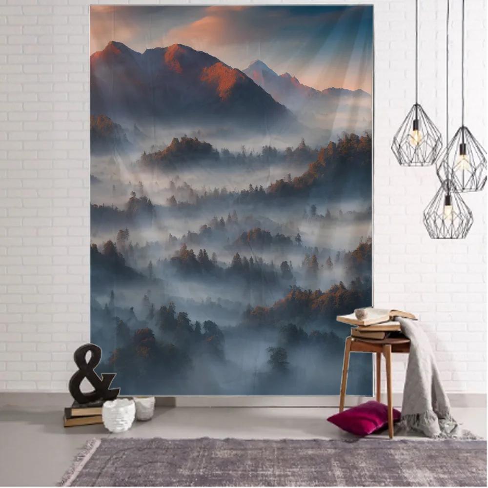 Mist Forest Background Tapestry Room Decoration Natural Landscape Wall Background Cloth Living Room Home Decoration Wall Hanging