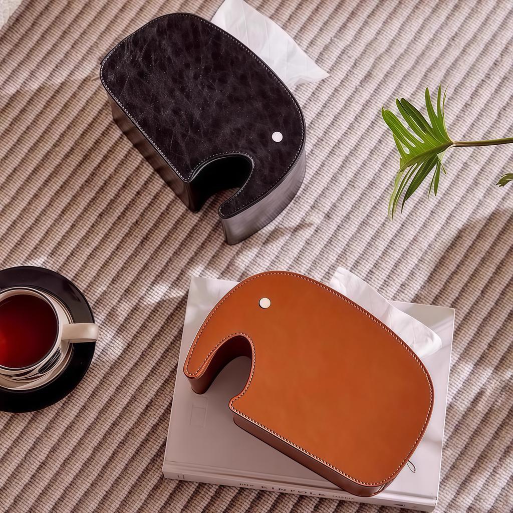 Cute Elephant Leather Tissue Box Irregular Shaped Tissue Bos Tabletop Decoration Ornaments for Coffee Table, Dining Table