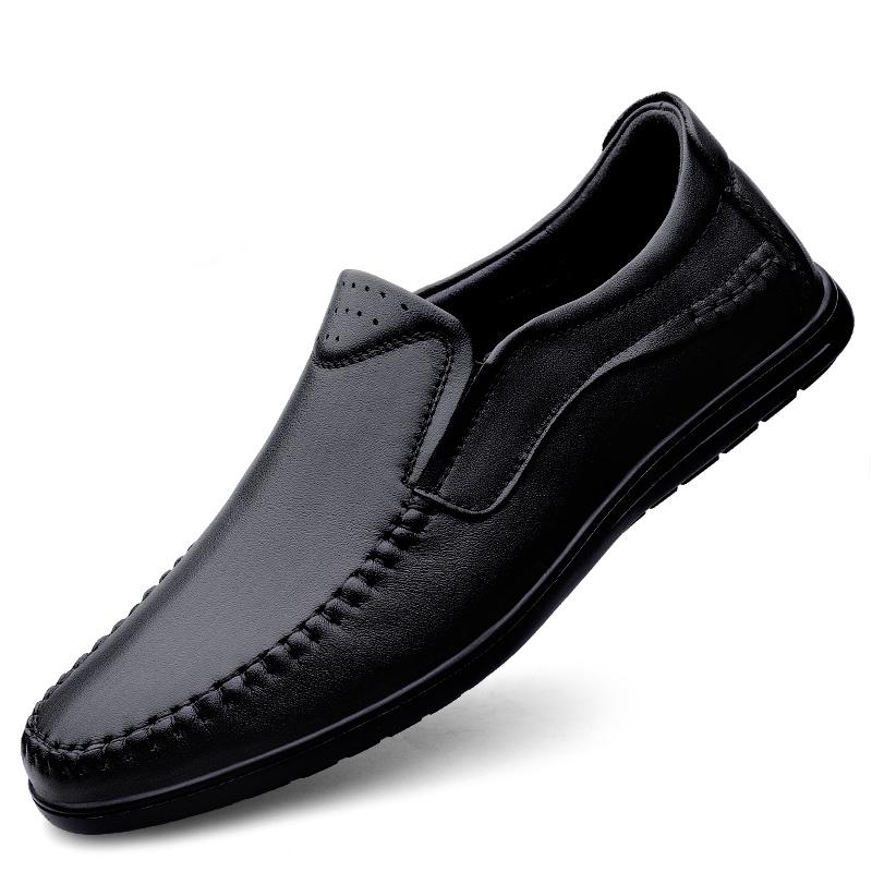 

Breathable Slip on Walking Shoes Genuine Leather Mens Shoes Casual Luxury Brand Summer Men Loafers All-match Male Moccasins 46 чёрный