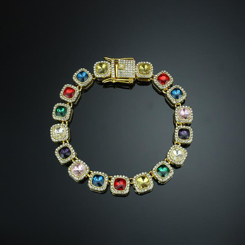 

ZAKOL Hip Hop Luxury Square Colorful Rhinestones CZ Tennis Chain Necklace Bracelet Punk Fashion Jewlery Couple Gift