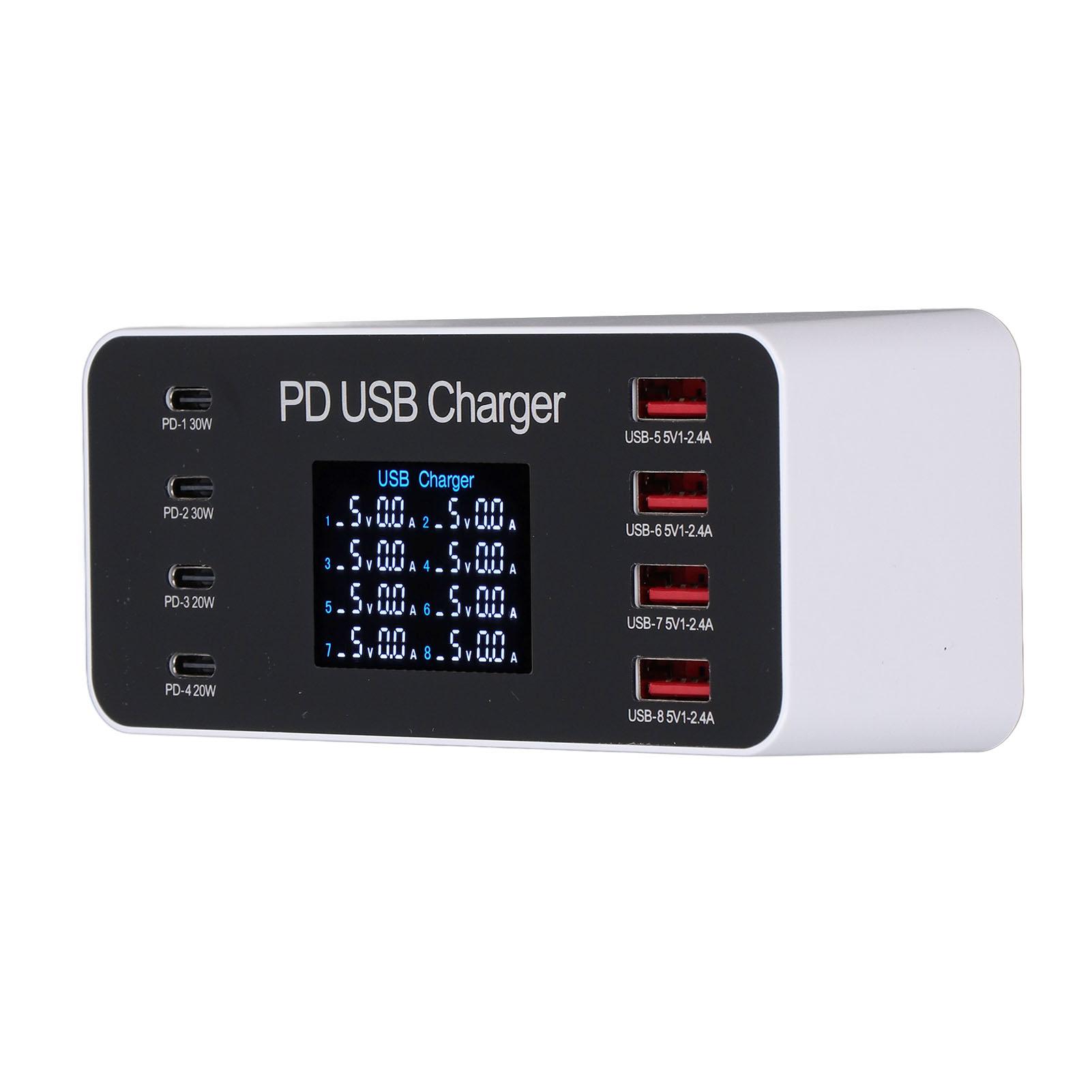 

65 Вт 8-портовая USB-зарядная станция с несколькими портами USB-концентратор зарядное устройство с ЖК-дисплеем QC3.0 PD30W USB C для IOS US Plug