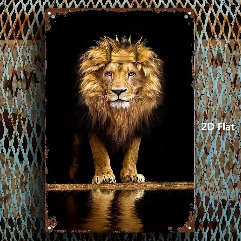Vintage Golden Crown Lion Metal Wall Decor 8x12 Inch Vintage Home Decor Plaque for Kitchen Bar Farmhouse