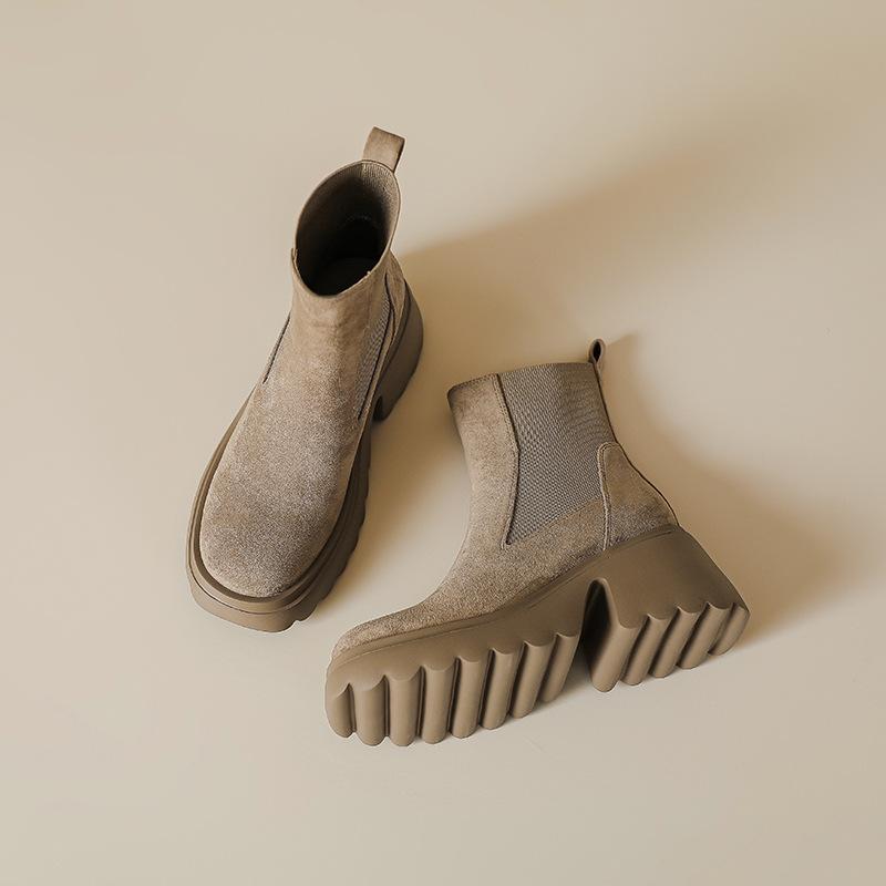 

Шелковистая замша каблук 7 см легкая подошва короткие ботинки женские 2025 осень и зима эластичные на высоком каблуке короткие тонкие ботинки ботинки Мартин 40