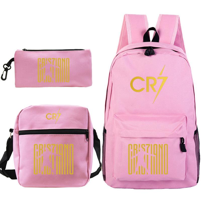 Football star Ronaldo Cr7 peripheral printing schoolbag pencil bag shoulder bag backpack three-piece set