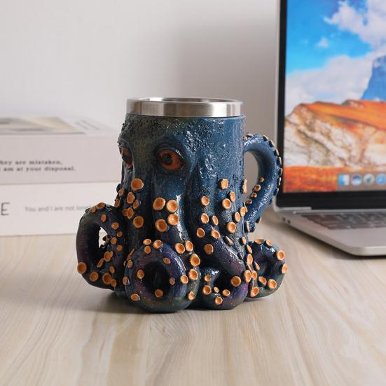 3D Devil Octopus Beer Mug with Tentacle Handle Gothic Cthulhu Pirate Drinkware Night Medieval Fantasy Gift