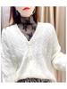Women's High-End Lace Base Layer Top, Autumn/Winter, Velvet Warmth, Mesh Jacquard Collar, Slightly Sheer, Stylish Design