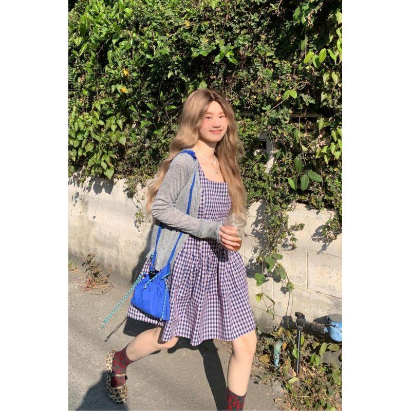 

Plus Size Plus Size Ladies French Style Vintage Vest Gingham Dress Women s Spring New Design Sense Sleeveless A- line Short Skirt Fashion 3369 Gray Cardigan L