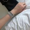 Double Row Wide Bangle Geometric Cuff Bracelet Classic Rhinestone Bracelets  For Women