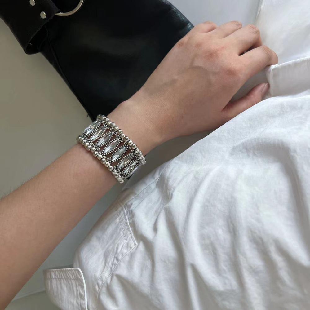 Double Row Wide Bangle Geometric Cuff Bracelet Classic Rhinestone Bracelets For Women