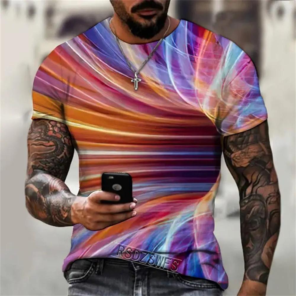 Nowa Letnia Męska Koszulka z Abstrakcyjnym Wzorem Moda Codzienna Drukowana 3D Luźna z Okrągłym Dekoltem Krótki Rękaw Uliczna Osobowość Duże Rozmiary Góry